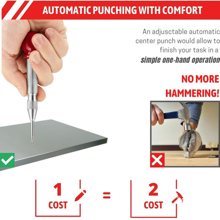 TRAX Automatic Centre Punch Spring Loaded Auto Center Punch Pin-Hole Made TAIWAN - FISHER DISCOUNT