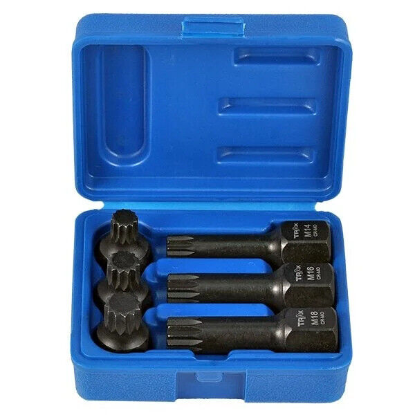 Trax 6PCS 1/2" Dr Impact Multi Spline Bit Socket Set M14 M16 M18 Made in Taiwan