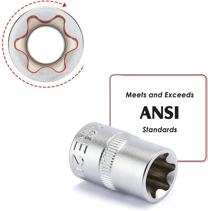 TRAX 12Pcs 1/4″ & 3/8″ & 1/2″ Dr. Star Socket Set Made in Taiwan E4-E20