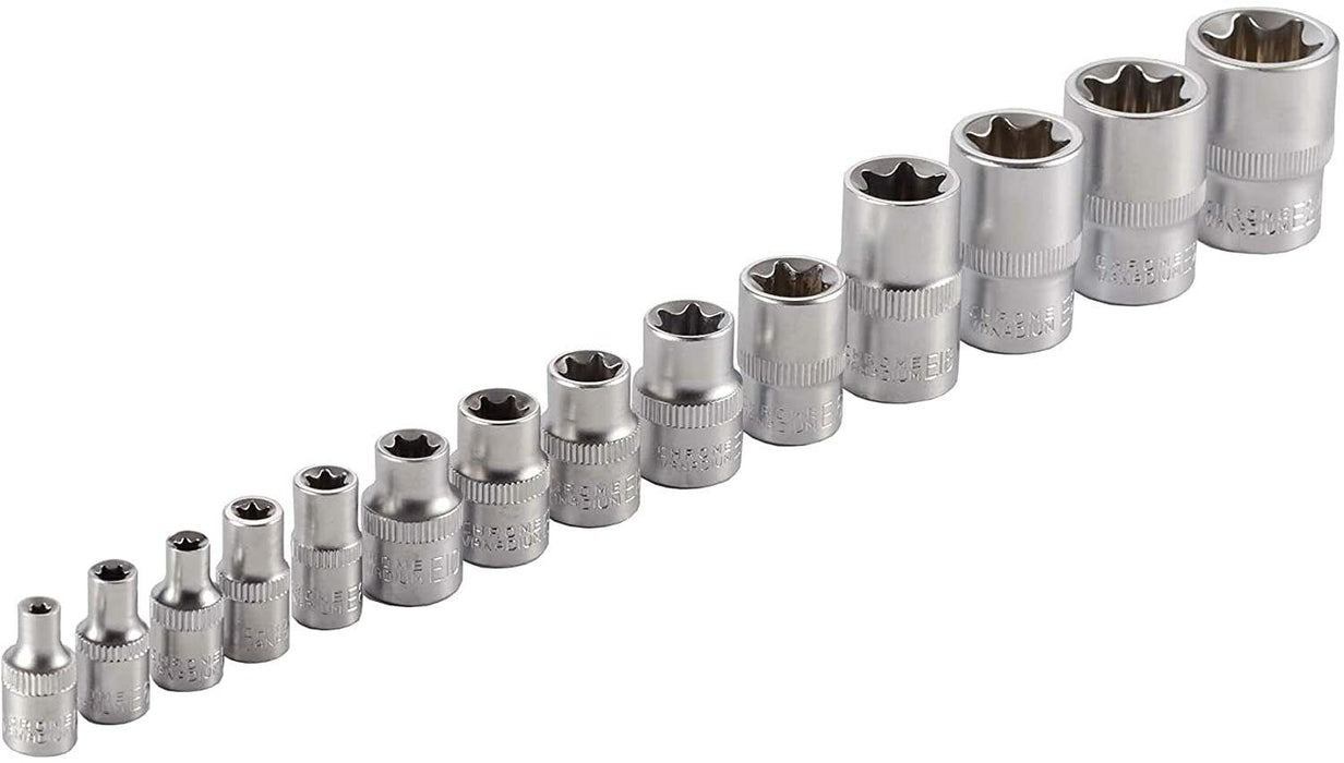 TRAX 12Pcs 1/4″ & 3/8″ & 1/2″ Dr. Star Socket Set Made in Taiwan E4-E20