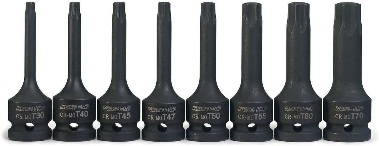 TRAX 10pc 1/2" Dr Star Impact Socket Bit Set  Black Cr-Mo Made in Taiwan T20-T70