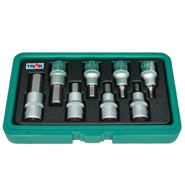 TRAX 8PC INHEX Hex Key Allen Key Bit Socket Set 1/2" CrV Made in Taiwan 3/16-5/8 - FISHER DISCOUNT