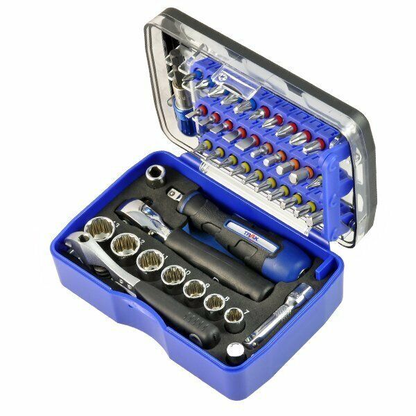 TRAX 44Pcs Bit & Socket Set Made in Taiwan Hex Phillips Pozidriv Slotted Stubby