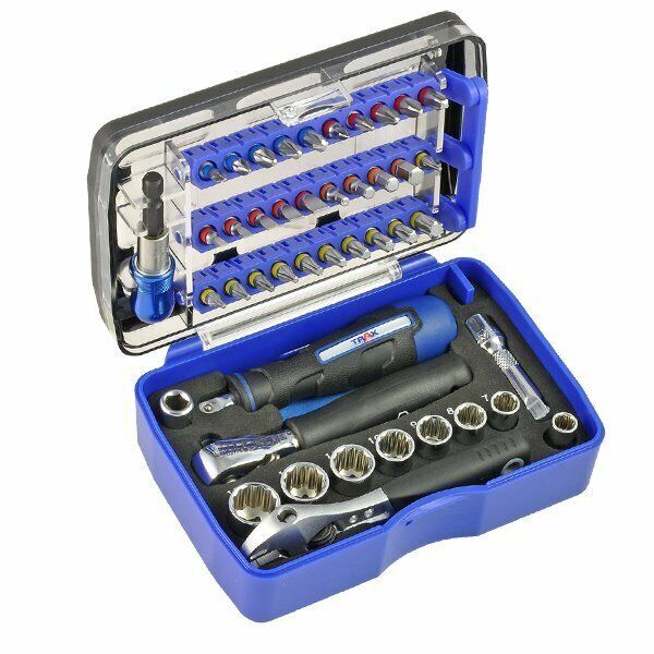 TRAX 44Pcs Bit & Socket Set Made in Taiwan Hex Phillips Pozidriv Slotted Stubby