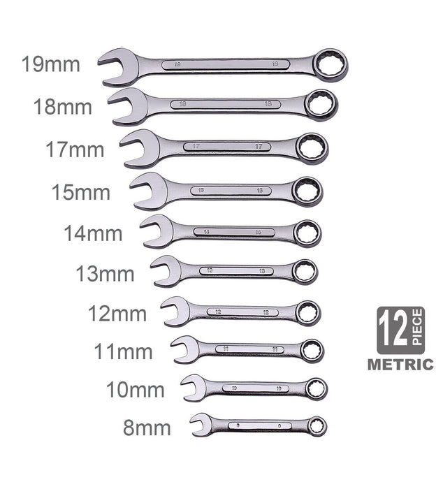 TRAX 22PC Spanner Set Combination Open Wrench Made in Taiwan 8-19mm 1/4” - 7/8”