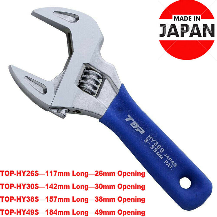 TOP Wide Jaw Shifter Adjustable Wrench Stubby Length MADE IN JAPAN 26-49MM