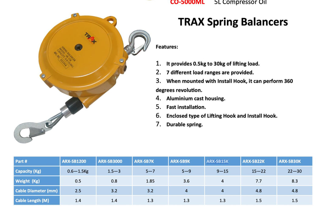 TRAX Spring Balancer Hanging Tool Balancing Lifting Jack MADE IN TAIWAN 0.6-30KG