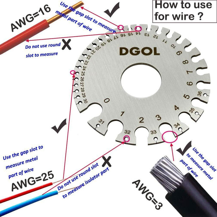 Stainless Steel Round AWG Wire Thickness Ruler Gauge Diameter Measurer Tool AU