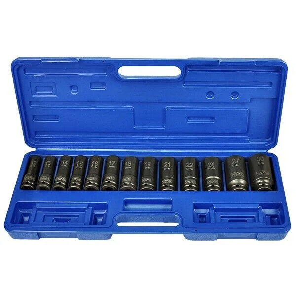 TRAX 13Pc 1/2DR Deep Impact Industrial Wrench  Socket Set Made Taiwan 10-30mm