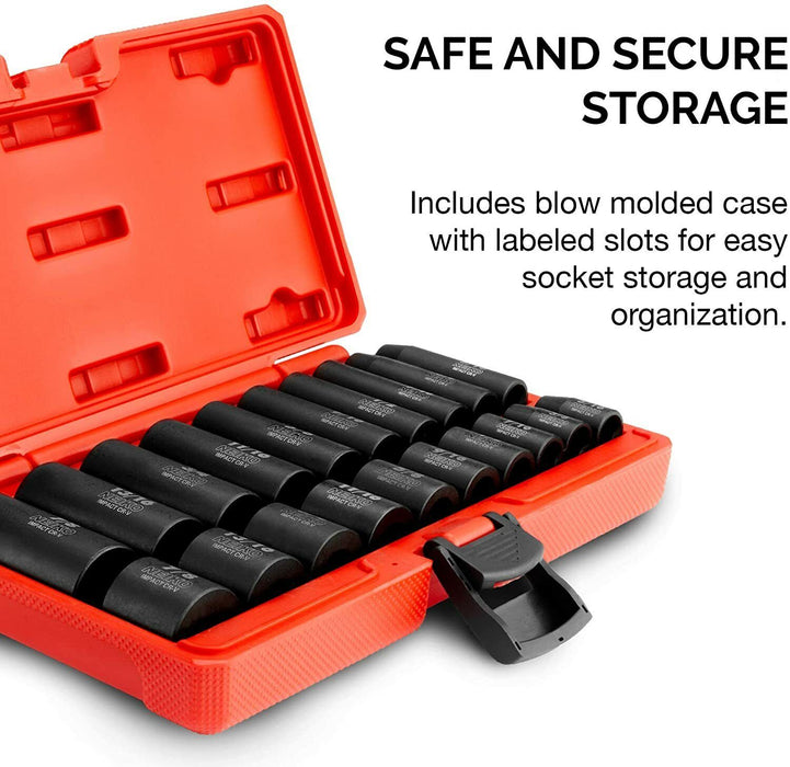 TRAX 13PC 1/2" Metric Imperia Impact Deep Socket Set Made in Taiwan  7/16-1-1/4"