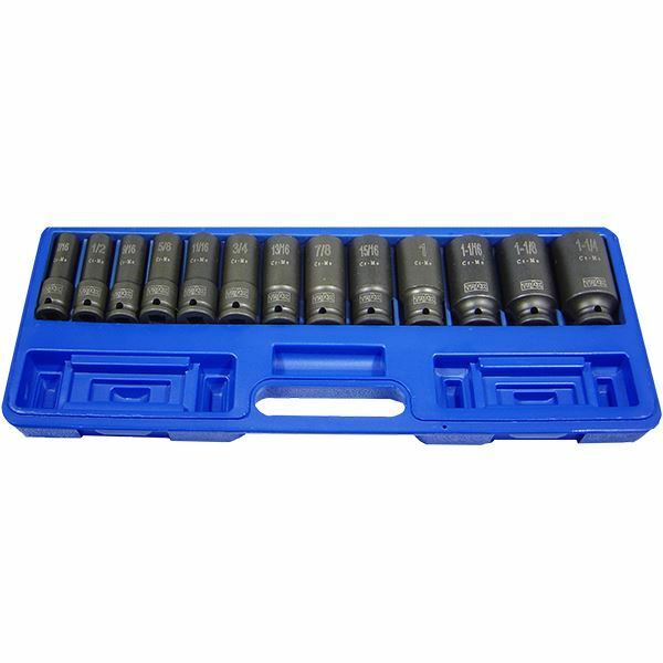 TRAX 13PC 1/2" Metric Imperia Impact Deep Socket Set Made in Taiwan  7/16-1-1/4"