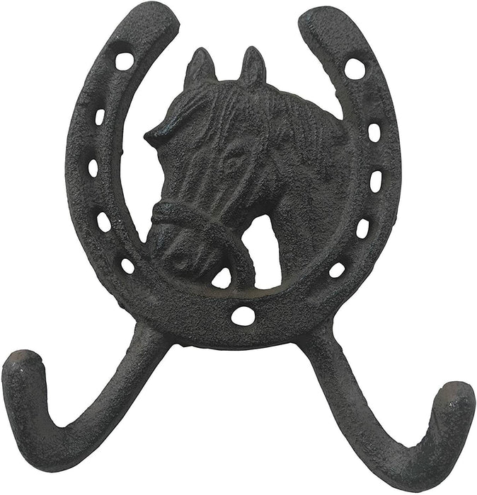 Mr Gecko Horse Shoe Head Cast Iron Wall Hook Hand Made Antique Black