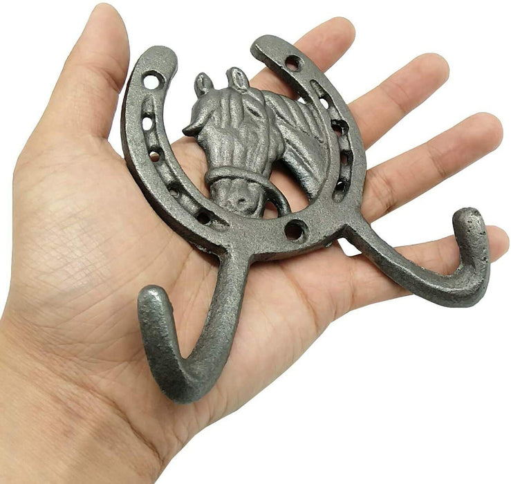 Mr Gecko Horse Shoe Head Cast Iron Wall Hook Hand Made Antique Black