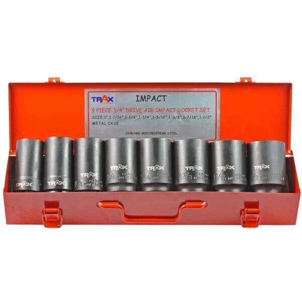 TRAX 8Pc 3/4'' Dr Deep Impact Socket Tool Set 80mmL  Made in Taiwan 1"-1-3/8"