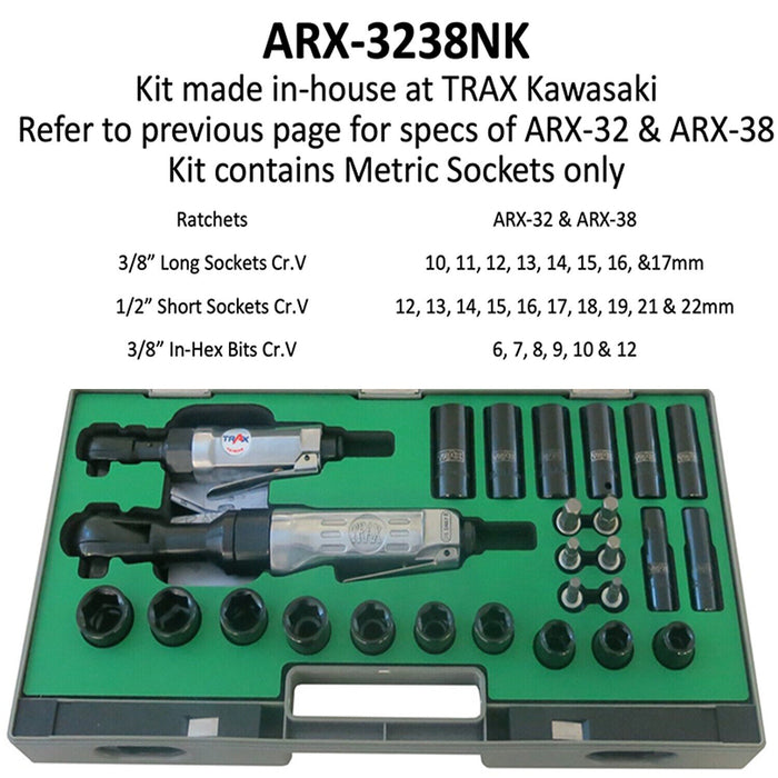 TRAX 3/8 1/2" AIR PNEUMATIC QUALITY RATCHET SOCKET WRENCH KIT MADE IN TAIWAN