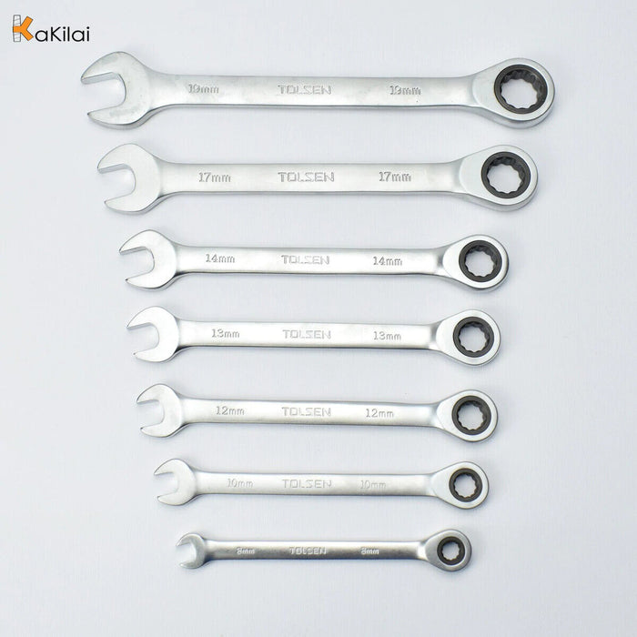 TOLSEN 7PCS  Ratchet Spanner Set Ratcheting Spanners & Case 8 - 19 mm