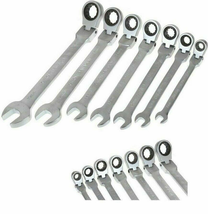 TOLSEN 7Pc Flexible Head Ratchet Spanner Set Wrench With Carry Pouch 9-19mm