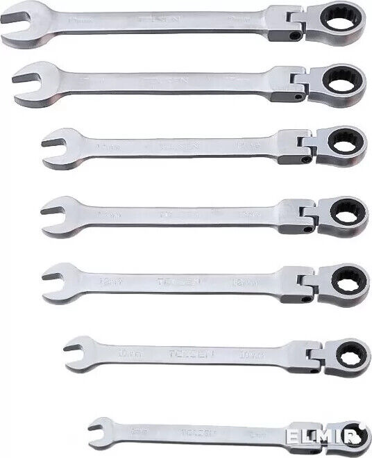 TOLSEN 7Pc Flexible Head Ratchet Spanner Set Wrench With Carry Pouch 9-19mm