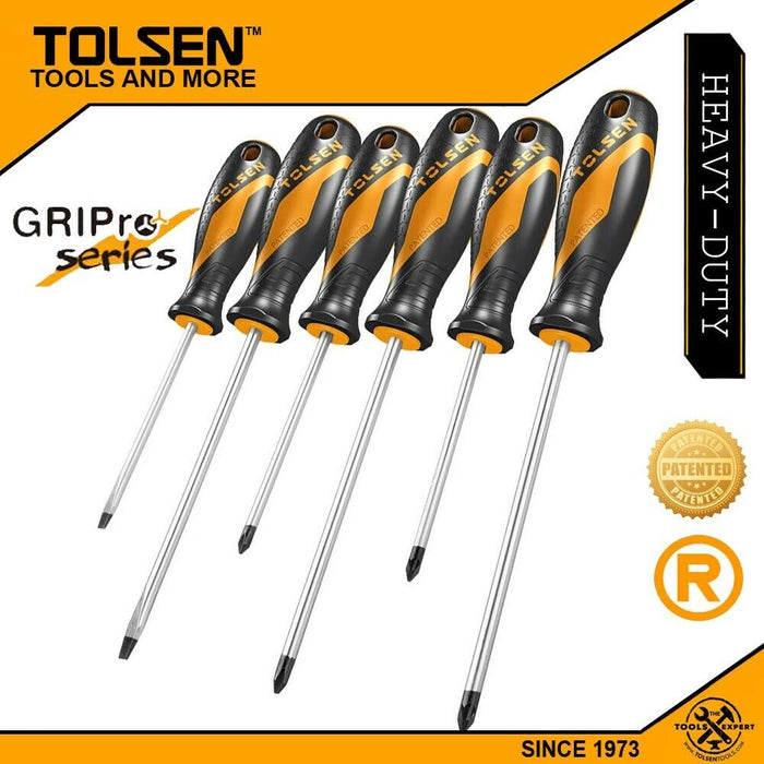 TOLSEN 6PC Anti-Slip Grip Magnetised Flat Phillips Pozidrive Screwdriver Set