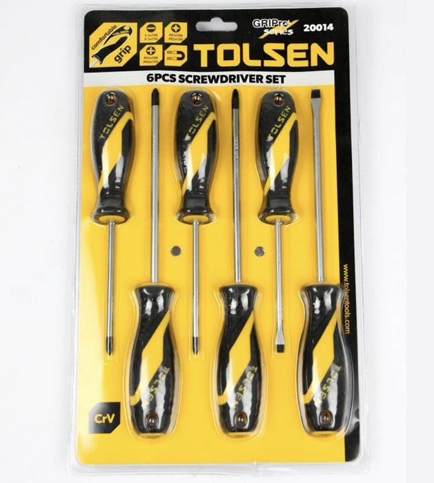 TOLSEN 6PC Anti-Slip Grip Magnetised Flat Phillips Pozidrive Screwdriver Set