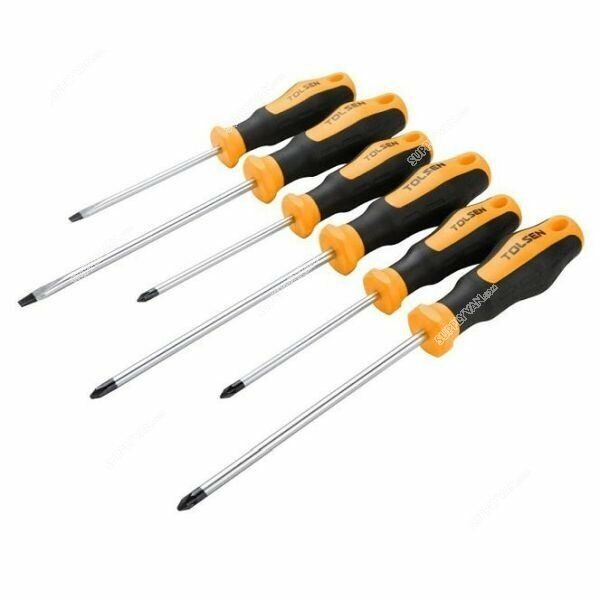 TOLSEN 6PC Anti-Slip Grip Magnetised Flat Phillips Pozidrive Screwdriver Set