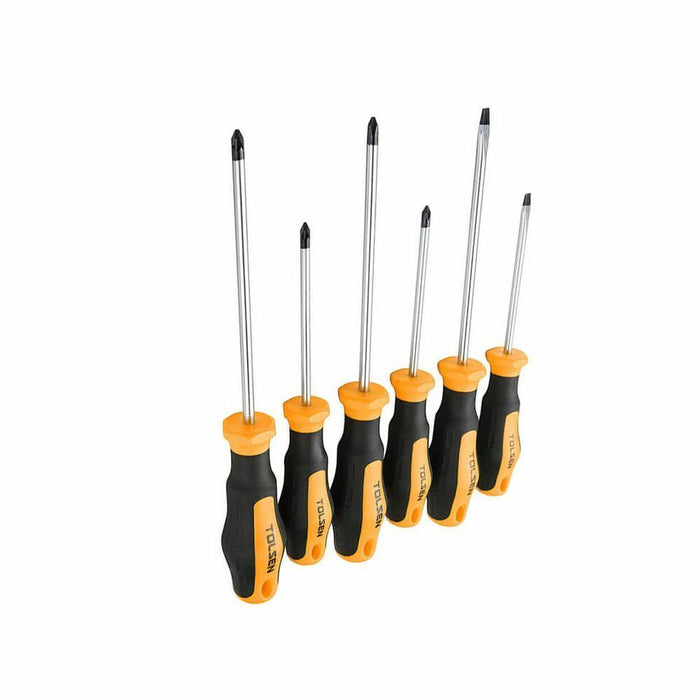 TOLSEN 6PC Anti-Slip Grip Magnetised Flat Phillips Pozidrive Screwdriver Set