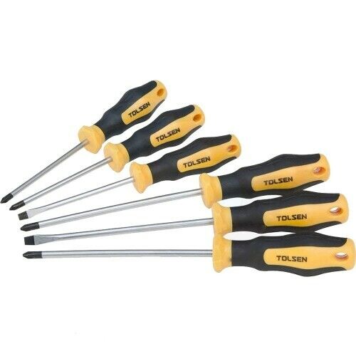 TOLSEN 6PC Anti-Slip Grip Magnetised Flat Phillips Pozidrive Screwdriver Set