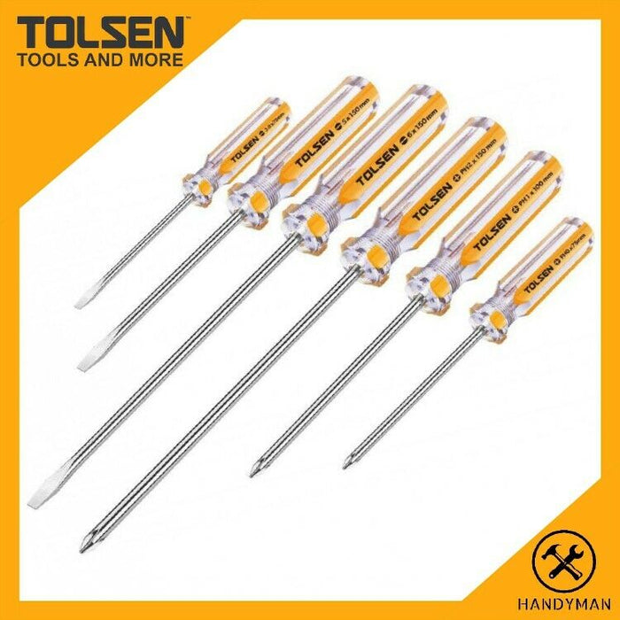 TOLSEN 6PC  CrV Screwdriver Set with Magnetic Tip Transparent PVC handle