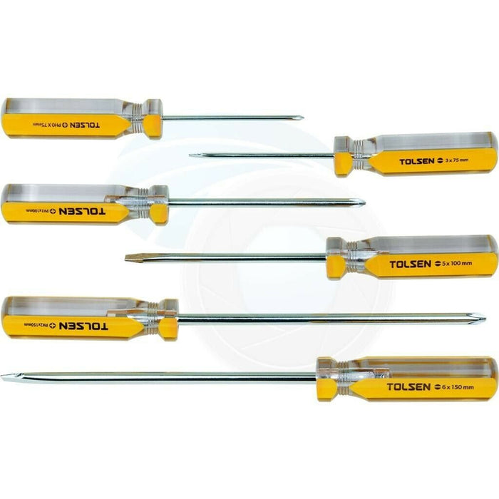 TOLSEN 6PC  CrV Screwdriver Set with Magnetic Tip Transparent PVC handle