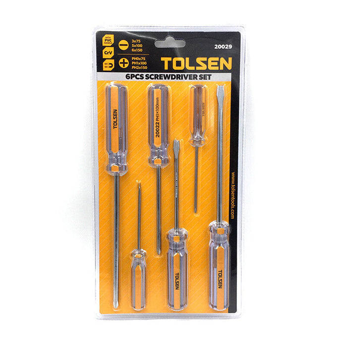 TOLSEN 6PC  CrV Screwdriver Set with Magnetic Tip Transparent PVC handle