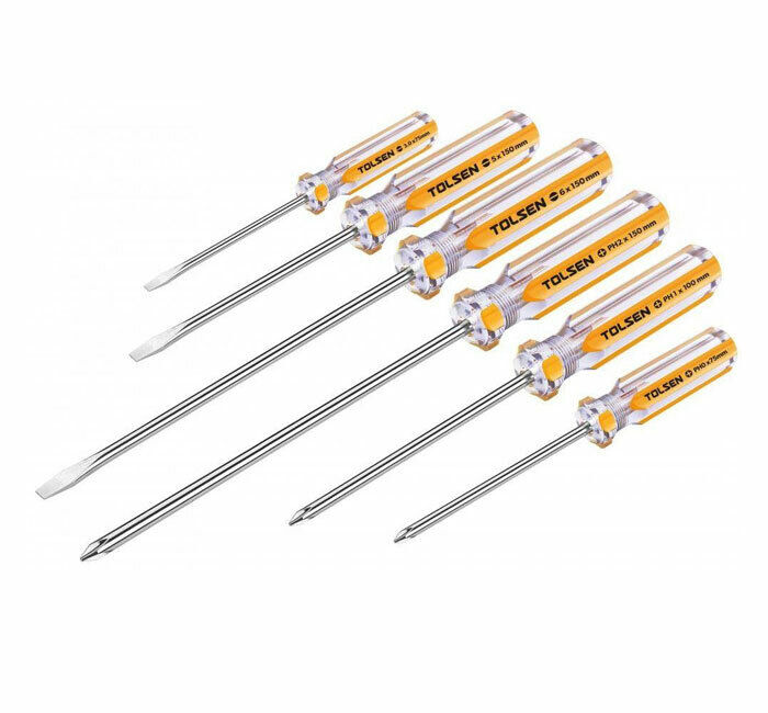 TOLSEN 6PC  CrV Screwdriver Set with Magnetic Tip Transparent PVC handle