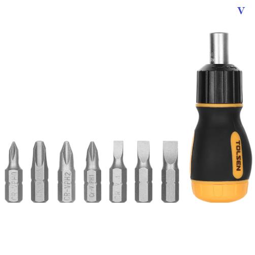 Tolsen 7 in 1 Ratchet Screwdriver (Philip & Flat) 4, 5, 6, PH0, PH, PH2, PH3