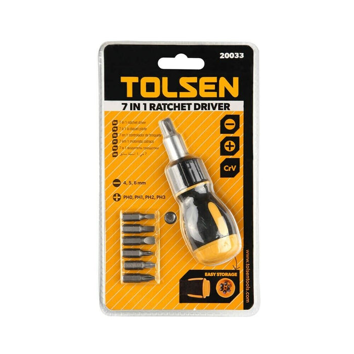 Tolsen 7 in 1 Ratchet Screwdriver (Philip & Flat) 4, 5, 6, PH0, PH, PH2, PH3