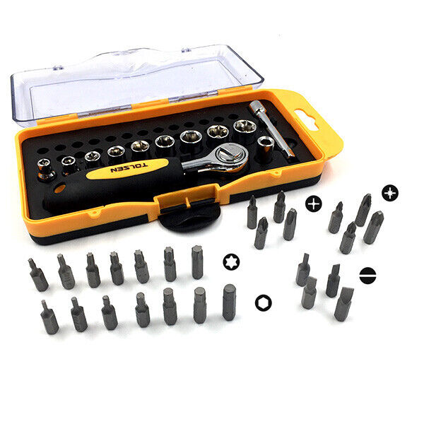 TOLSEN 38PCS BITS & SOCKETS SET SL PH PZ HEX Torx Bit adaptor Extension Bar