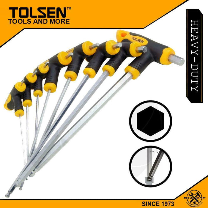 Tolsen 8PC T-Handle Ball Point Metric Hex Key Wrench Set Cr-V H2.0-H10 CRV steel