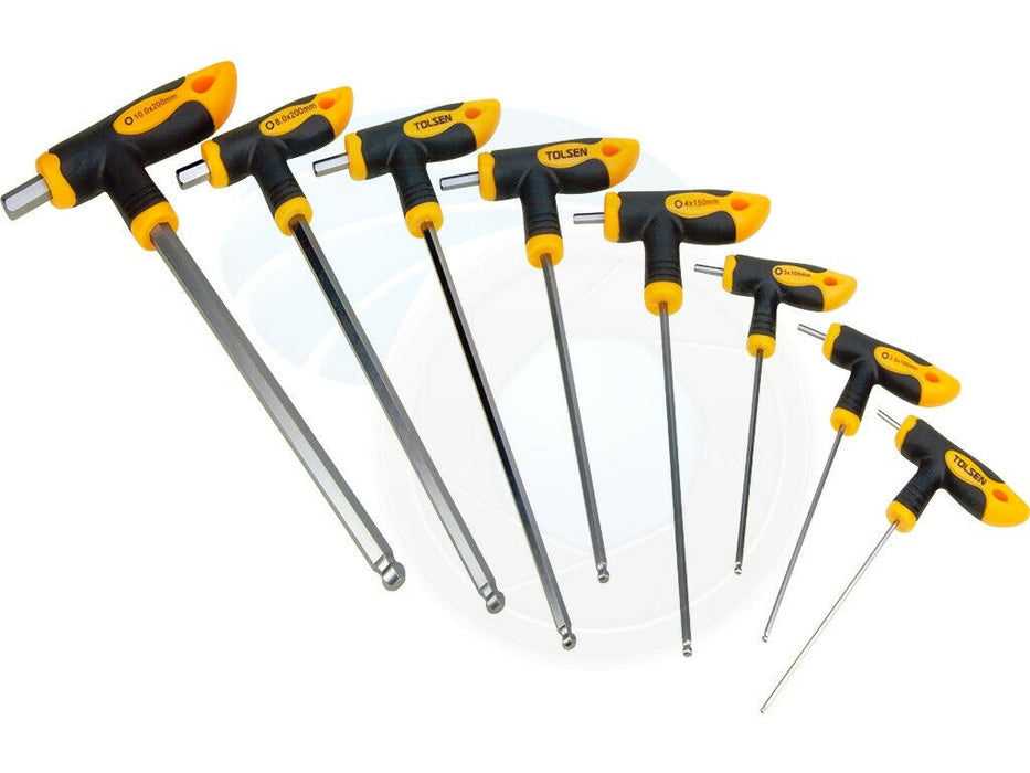 Tolsen 8PC T-Handle Ball Point Metric Hex Key Wrench Set Cr-V H2.0-H10 CRV steel