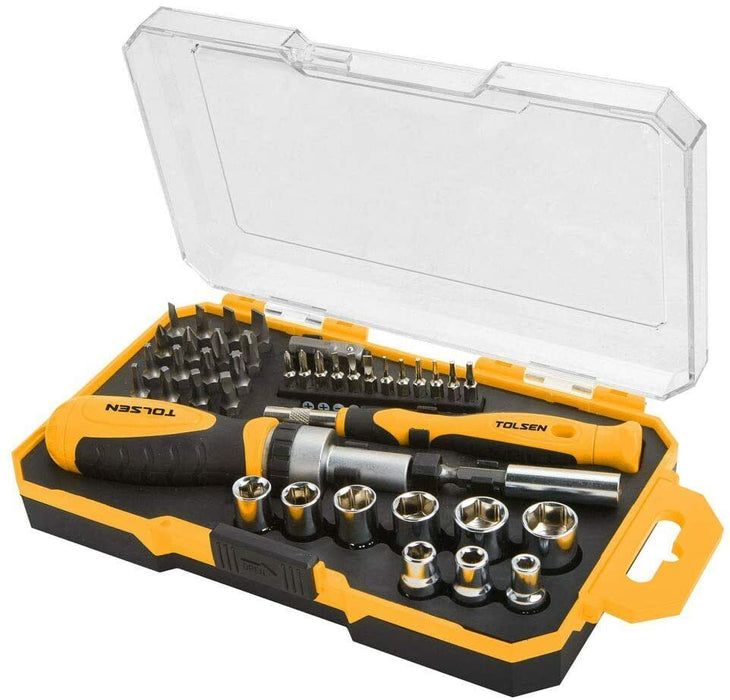 TOLSEN 42PCS BITS & SOCKETS SET Ratchet screwdriver HEX Torx PH SL bits Adaptor