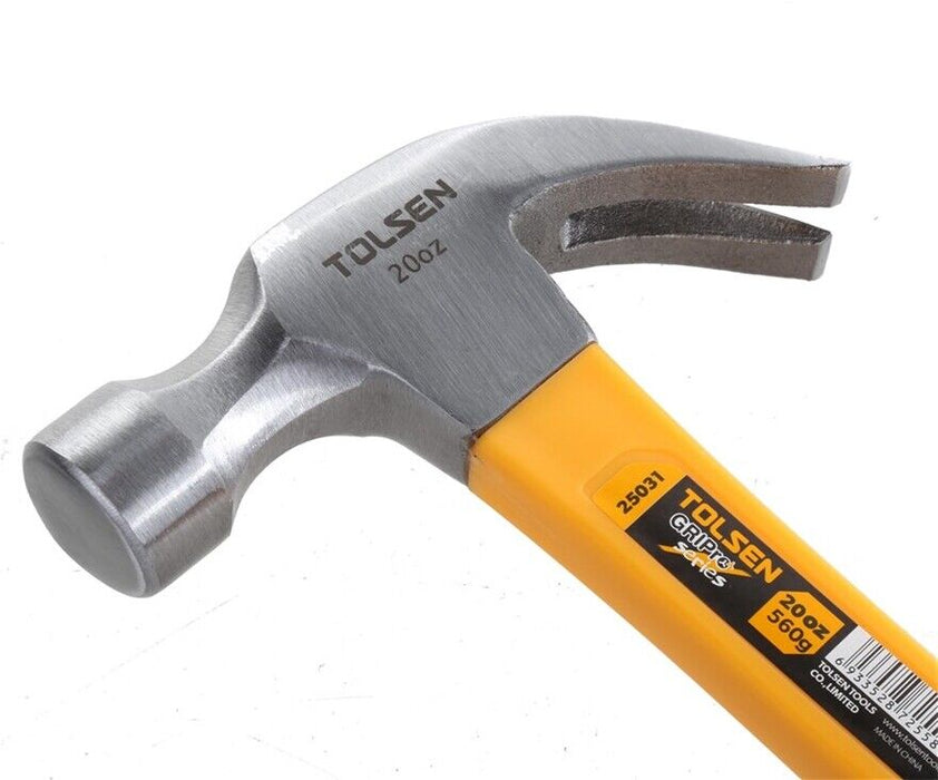 TOLSEN 20oz 560g Claw Hammer Lightweight Fibreglass Smooth Face Nail Puller