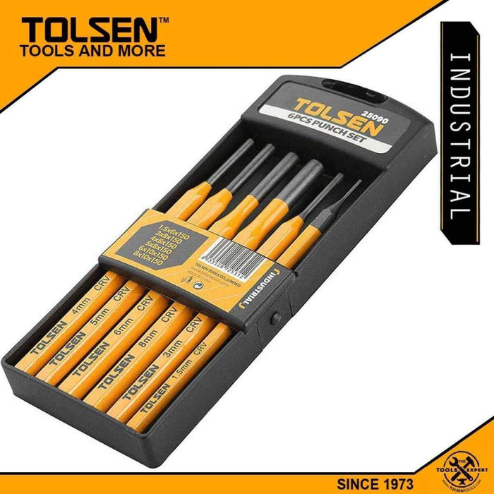 TOLSEN 6PCS Pin Punch Set High Carbon Steel for Metal and Wood Working AU Stock