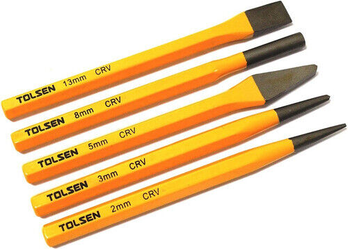 TOLSEN 5PC Cold Chisel and Center Pin Punch Set Metal Working Mechanic Hand Tool