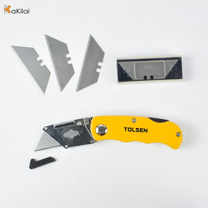 TOLSEN Utility Knife Quick Change Folding Heavy Duty Construction 5pcs SK5 blade