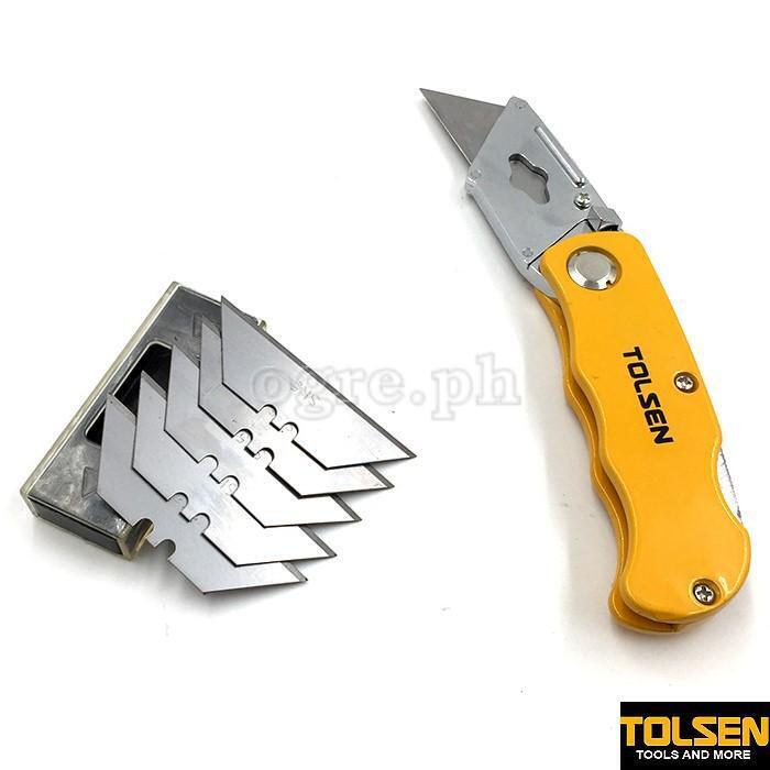 TOLSEN Utility Knife Quick Change Folding Heavy Duty Construction 5pcs SK5 blade