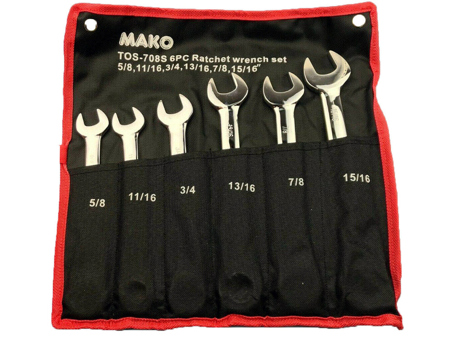 Force PRO Gear Wrench Ratchet Spanner Set 6Pc SAE 5/8"-15/16" NEW Made in Taiwan