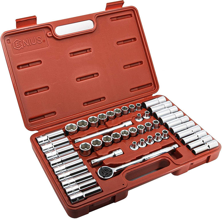 Genius Tools 47PC 3/8” Dr Metric& SAE Hand DEEP Socket Set Made in Taiwan