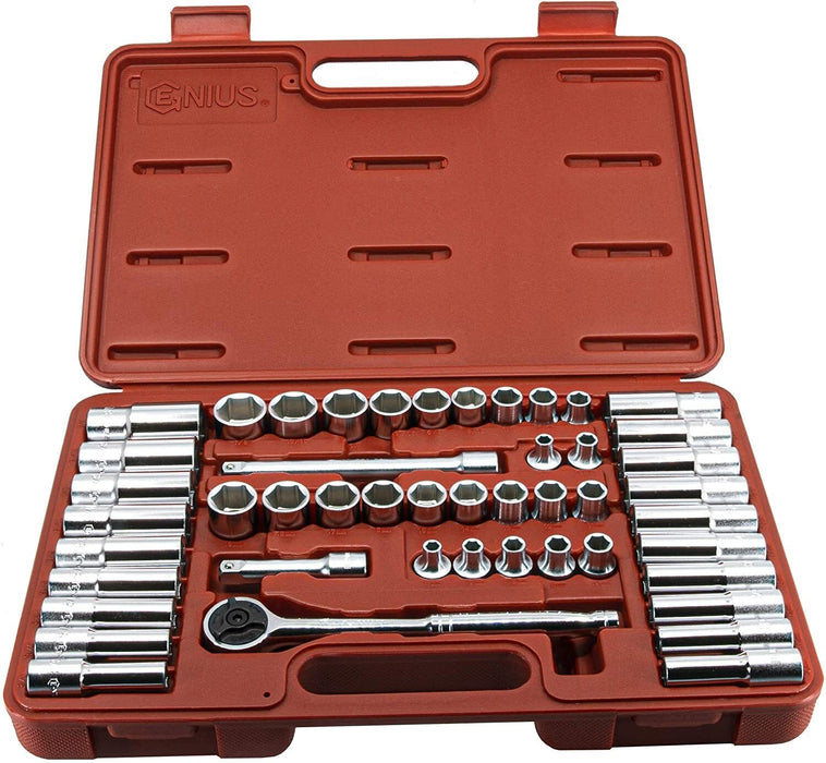 Genius Tools 47PC 3/8” Dr Metric& SAE Hand DEEP Socket Set Made in Taiwan