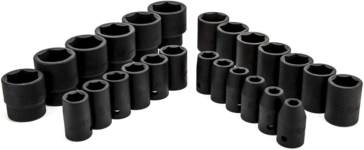 Genius Tools 25 Piece 1/2" Drive Metric Impact Socket Set TF-425M 8-32mm