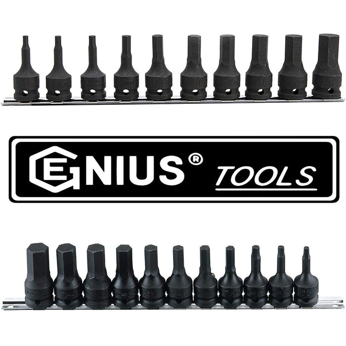 Genius Tools 8PC 1/2'' Hex Drive Deep Air Impact Metric SAE Sockets Set Bit