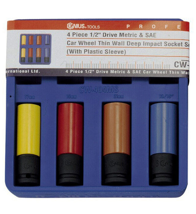 Genius Tools CW-404MS Car Wheel Thin Wall Deep Impact Socket Set 4Pc - NEW