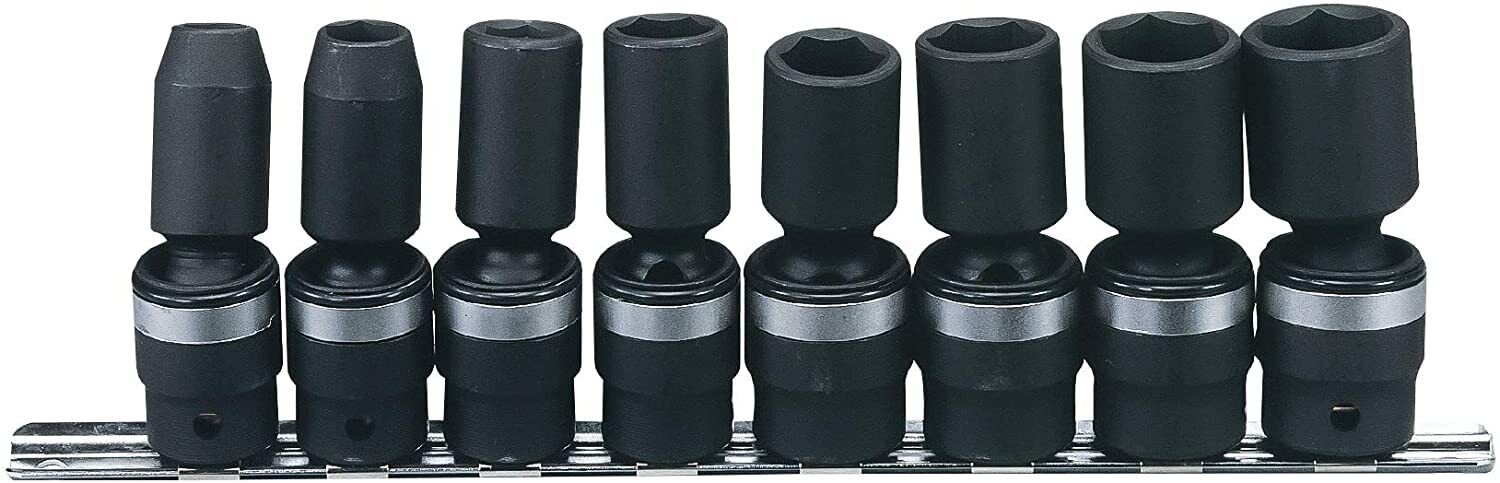 Genius Tools 11 Pc 1/2"Dr Universal Swivel SemiDeep Impact Socket Set SAE Metric