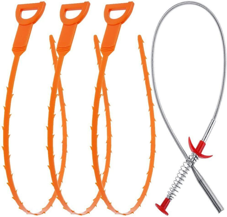 4PCFlexible Spring Pick Up Tool Drain Unblocker Stick Snake Cleaner Hair Remover
